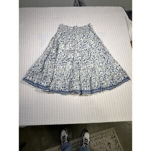 Floral Tiered Mini Skirt Blue White Cottagecore Boho Smocked Waist Cute size L